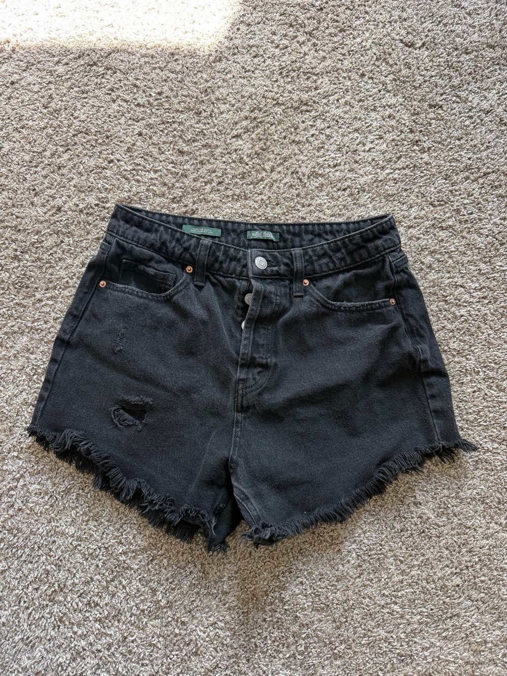 Black High-Rise Frayed Denim Shorts